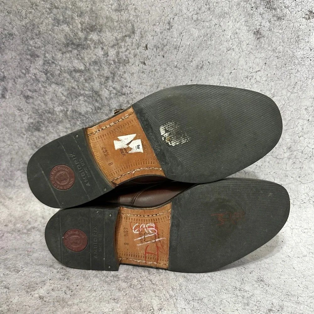 Ambiorix Single Monk Strap Mens 8 Brown Leather Plain Toe Dress Shoes Buckle
